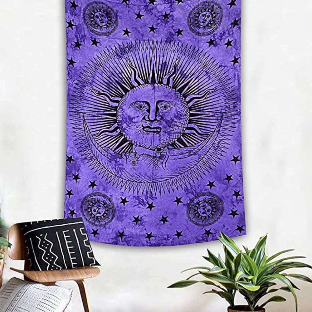 Twin Size Cotton Wall Bed Boho Purple Star Tapestry NEW in Package